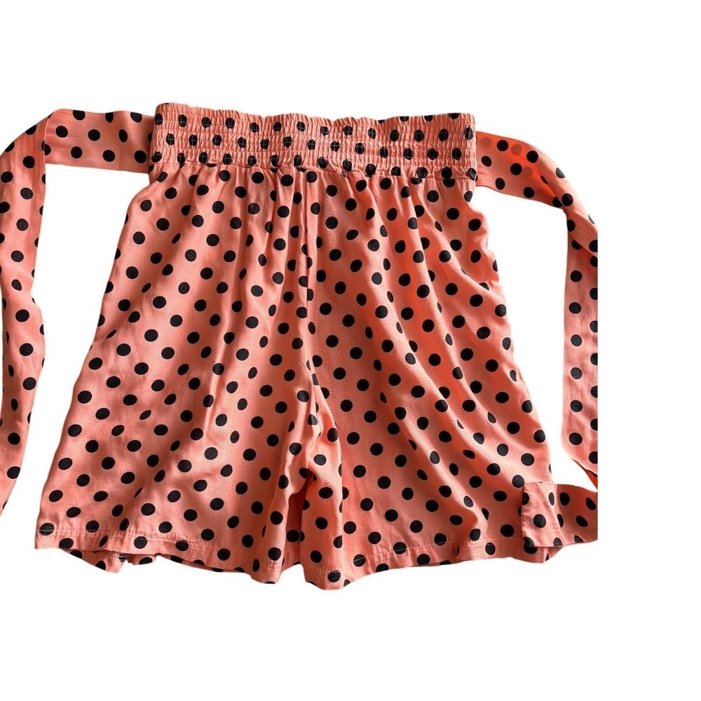 Polka Dot Wooga Shorts and Top Set w/ Sleeve Belted Pockets 90s S Peach Vintage - Picture 7 of 9